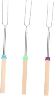 COOPHYA 3 Pcs Telescoping Stainless Steel Sausage Sticks Extendable Meat Forks for Outdoor Grilling Camping and Campfire Cooking with Non Slip Handle Lightweight and Portable
