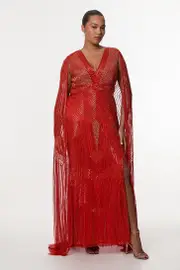 Plus Size Premium Embellished Caped Maxi Dress