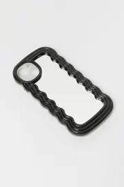 Black iPhone 14 Wavy Abstract Mirror Case with Holder - Size ONE, Women's Gift