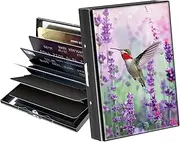 [BREIDMKFM] Metal Wallet,Credit Card Holder for Women Men,Thin Slim Mini Aluminum Wallet RFID Blocking Card Holder Hard Card Case Small Business Card Holder ID Case Travel Wallet,, Hummingbird Purple