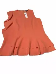 Ann Taylor Size Medium Sleeveless Blouse Top Cascading Ruffle Shell Melon Peach