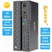10 Ports Monitor HDMI + DisplayPort KVM Switch 4K@60Hz Mixed Display USB 3.0 DP