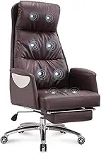 KJLY Boss Chair, Office Chair, Ergonomic Chair, Head Layer Cowhide, Massage and Retractible Footrest, One-Piece Armrest, Brown/Orange (Color : Brown)