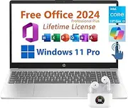 [HP] 15.6" Business Laptop, Free Microsoft Office 2021 with Lifetime License, HD Touchscreen Display, Intel 6-Core i3-1215U 4.4 GHz, 16GB RAM, 1TB PCIe SSD, Long Battery Life, Windows 11 Pro, Silver