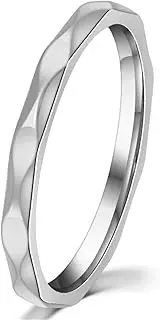[Fashion Month] Women 2mm Wave Prismatic Pattern White Gold Ring Engagement Wedding Lady Finger Thin Stainless Steel Band