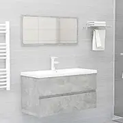 Concrete Grey 2 Piece Bathroom Vanity Furniture Set - Engineered Wood Cabinet & Mirror with Ample Storage - Wall Mounted Floating Sink Solution for Stylish Modern Bathrooms
