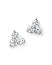 Diamond Three Stone Stud Earrings in 14K White Gold, 0.60 ct. t. w.