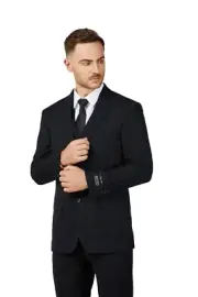Men's Suit Pants Vest Blazer Black Checker Slim Fit Notched Lapel 3Pcs #8703