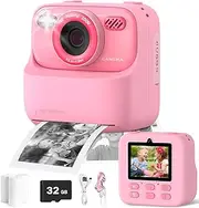 ZONEY Instant Print Camera for Kids,2.4 Inch Screen Kids Instant Cameras, Christmas Birthday Gifts for Girls Age 3-12, Portable Toddler Toy for 3 4 5 6 7 8 9 10 Year Old Girls Boys (Pink)