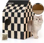 Cardboard Cat House with Cat Scratch Pad&Catnip,Easy-to-Assemble Cat Scratcher