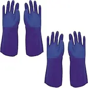 2 Pair Safetyware Double Coated Anti Chemical Acid Long Work Gloves Industrial PVC Blue for Cleaning Oil Dishwashing Kitchen Mechanic General Purpose