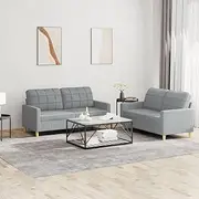 Light Grey Couch Set with Cushions, Living Room Sofas for Small Space, Comfy Fabric Chair for Floor, Folding Sofa Bed, 2 Piece Furniture