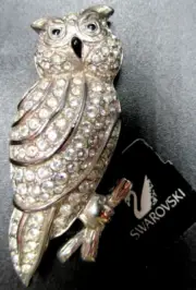 SWAROVSKI Swan Signed Crystal Owl Pin Brooch New W/ Original Tag