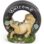 Home Welcome Puppy Dog Solar Powered LED Outdoor Decor Garden Outside Patio NEW