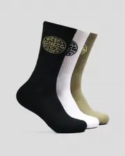 [Rip Curl] Rip Curl Men's Wetty Crew Socks 3 Pack in Washed Moss One Size Washed Moss