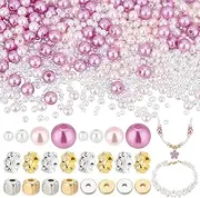 [PH PandaHall] 2084pcs Pearl Bead Kit, 1934pcs 3/4/6/8mm Round Pearl Beads White Pink Craft Pearls with 150pcs 3 Styles Metallic Spacer Beads for Earrings Bracelets Necklaces Jewelry DIY Crafts Making