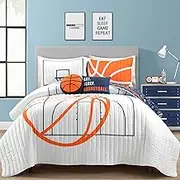 Lush Decor Basketball Game Reversible Oversized 5 Piece Quilt Set, Full/Queen, White & Navy
