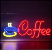 Hanging Art Neon Signs Coffee Cup Neon Lights Wall Décor Neon Signs Night Lights for Home Room Wall Décor Party Cafe Shop Store(Coffee-Red)