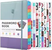 Meunmro Password Book with Alphabetical Tabs, A5 Hardcover Password Keeper Book with Stickers, Password Notebook Organizer for Computer Website Login Password Saving Management (Blue&Purple)