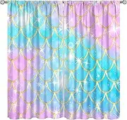 Mermaid Curtains for Girls,Cartoon Colorful Stars Underwater Mermaid Magic Princess Window Treatments Print for Kids Nursery Baby Bedroom Living Room 42x45in
