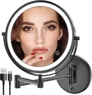 Rechargeable Lighted Makeup Mirror with 3 Color Lights, Dimmable Touch Screen, 8 LED Double Sided 1x/10x (Black)
