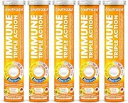 Nutrazul Immune Triple Action - Effervescent Tablets- Orange 20’s (Pack of 5) | Maintains Immune Function, Healthy Bones, Cartilage, Teeth & Gums | Prevents Vitamin C, Vitamin D and Zinc Deficiencies