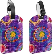 [KQNZT] Luggage Tag, 2 Pcs Personalized Luggage Tags for Suitcases, Faux Leather Luggage Tag, Custom Luggage Tags, Luggage Tags 2 Pack, Tiedye Colored Circle Art