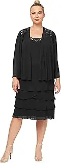 [S.L. Fashions] Women's Plus Size Sequin Trimmed Jacket Dress