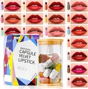 BeauFairy Capsule Lipstick Set, 16 Colors, Mini Waterproof Velvet Matte Lipstick, Long Lasting Cute Capsule Shaped Nonstick Cup Lip Gloss Set, Portable Makup Christmas New Year for Girls