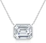 [Angara] 1-5 carat IGI Certified Lab-Grown East-West Bezel-Set Emerald-Cut Diamond Pendant Necklace in Sterling Silver/14ct Solid Gold for Women | April Birthstone Jewellery for Her