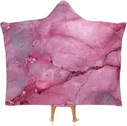 [Ausinbed] Marble Pattern Wearable Cloak Hooded Blanket Fleece Hooded Robe Cloak Arctic Velvet Warm Throw Quilt Poncho Soft Nap Blanket Novelty Blanket Air Conditioning Blanket,40"x50"