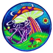 Mushroom Skeleton blacklight UV Patch psychedelic embroidery LSD skull magic