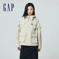 在飛比找momo購物網優惠-【GAP】女裝 工裝連帽外套-米白色(874449)