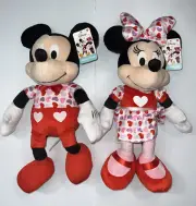 New With Tags Mickey & Minnie Mouse Plush 19’Hearts Valentine