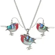 Tide Jewellery inlaid Paua shell robin pendant and earring set