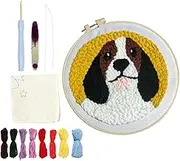 Handcraft Sewing Kit | 7.87 Inches Puppy Pattern Needlework Kit | Punch Needle Kits for Beginners | Embroidery Starters Kit Cloth with Hoop Soft Yarns for Handmade Crafts, Art, Home Decor