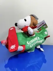 Peanuts Animated 12” Plush Snoopy Christmas Airplane Light Up Propeller