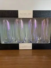 NIB Rachel Zoe Iridescent Stemless Flute Champagne Glass Set Of 4