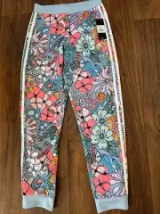 Girls Adidas Light Blue Floral Printed Tricot Jogger Pants - Size XL 16 NWT