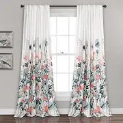 Lush DÉCOR Zuri Flora Curtains Light Filtering Window Panel Set for Living, Dining, Bedroom (Pair), 84 x 52 in, Blue and Coral, 2 Count