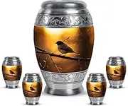 Sparrow Urn - Urns for Human Ashes Adult Female Mom - Cremation Keepsakes for Ashes - Yellow Memorial Funeral for Male - Decorative Keepsake Urn for Human Ashes (Combo 10" & 3", Set of 5)
