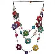[Fuqimanman2020] Bohemian Wooden Coconut Shell Wood Beaded Choker Necklace African Ethnic Colorful Long Layered Bib Multilayer Flower Geometric for Women Girl Chunky Party Costume Vaction Jewelry