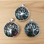 20pcs Wholesale Natural Stone Ruby In Fuchsite Alloy Tree of Life Pendants DIY