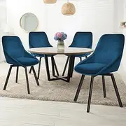 [ALFORDSON] Velvet Dining Chairs Set of 4, Kitchen Chair with Swivel Seat, Metal Legs & Floor Protector, Reading Seating for Home Cafe Coffee Table, Max 150kg, Blue