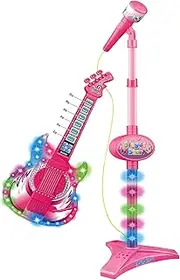 Kids Guitar and Microphone Set | Toy Guitar for | Musical Instrument for Kids | Electric Guitar with Microphone, Adjustable Stand, Built-in Songs, Lights & Sounds, Ideal for Ages 3+