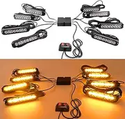 ROUTEKING 8x8LEDs Strobe Flashing Lights with Controller - 14 Flashing Modes Flashing Beacon Light, Emergency Warning Recovery Light Beacons for 12V-24V Car Vehicle Truck Trailer Camper Van (Amber)