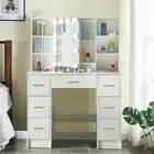 Vanity Desk with Mirror and Lights, Dressing Table, Makeup Table with 7 Drawers