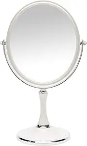 YEAKE Desk Mirror Vintage Table Mirror with Stand 8-inch Double Sided Swivel Mirror 1X/3X Magnification Makeup Vanity Mirror with Silver Style 13 Inch Height Standing Tabletop Mirror(Oval)
