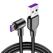2PCS 5A Type-C Super Fast Charging Elbow Data Cable For Huawei P30 Mate 30 Xiaomi 9 Pro S10+ Note10 BLACK COLOR