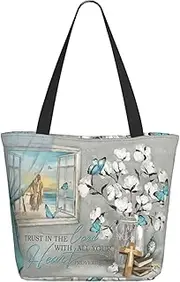 [SENROLAN] Bible Tote Bag Christian Reusable Shopping Tote Bag Inspirational Scripture Gift Bags For Women Mothers Day